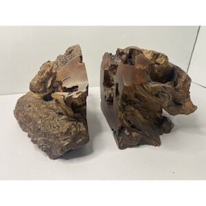 Burl Wood Bookends Natural Art Bookends Vintage‎ Home Decor